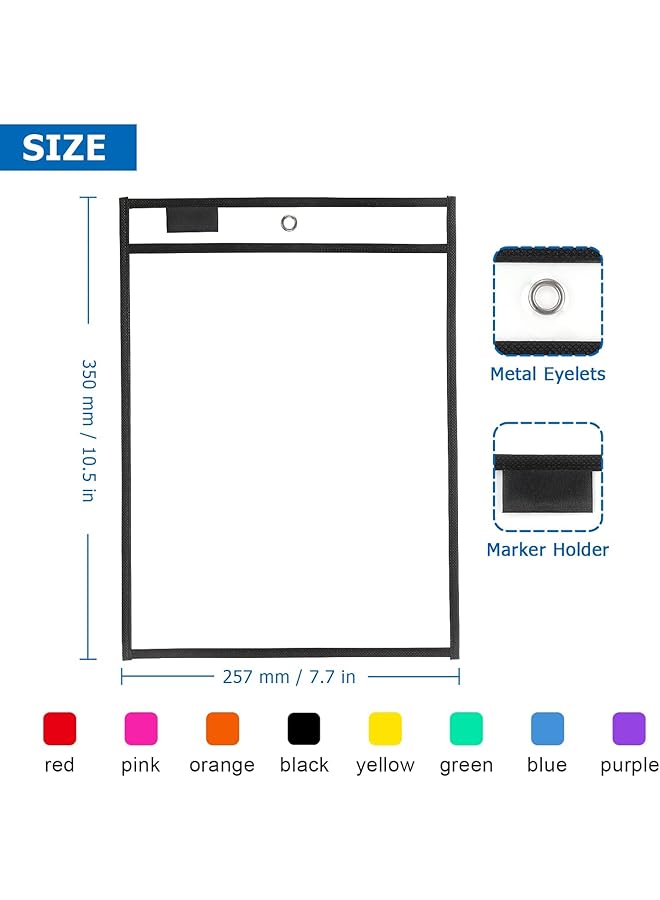 erorex Dry Erase Pocket 8 Assorted Colors Ticket Holders Clear Plastic Sleeves Sheet Protectors For Classroom Supplies School Office Home For Teachers Students  - Image 2