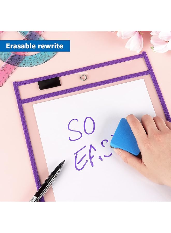 erorex Dry Erase Pocket 8 Assorted Colors Ticket Holders Clear Plastic Sleeves Sheet Protectors For Classroom Supplies School Office Home For Teachers Students  - Image 4