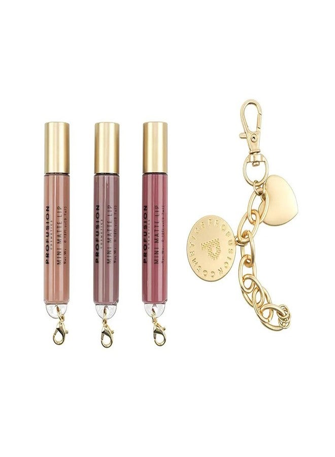 Profusion Cosmetics Charming Lips, 3 PC Mini Matte Lips and Keychain Charm, Get Glam with Long Wearing, Non Drying, and Vibrant Colored Makeup Essentials, Must Have Set for Beauty Enthusiasts - Image 1