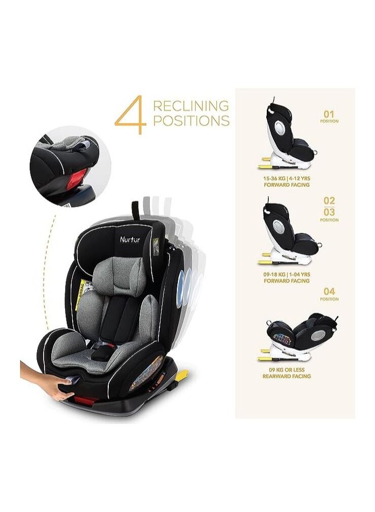 Nurtur Ultra Baby Kids 4in1 Car Seat  360  Rotation  ISOFIX  9Level Adjustable Headrest and Canopy  0 months to 12 years  Upto 36kg Official Nurtur Product - Image 4