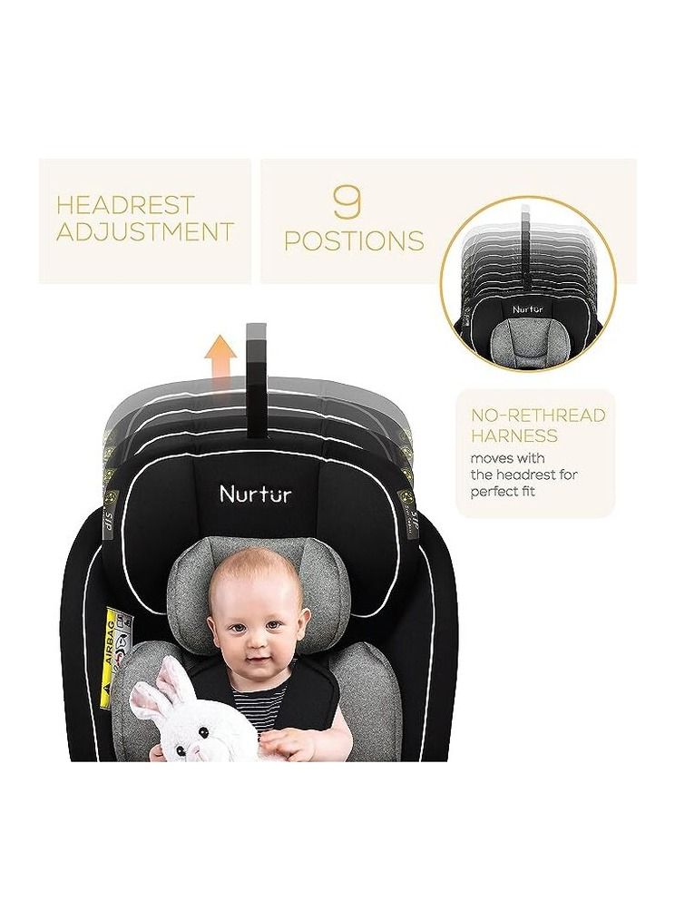 Nurtur Ultra Baby Kids 4in1 Car Seat  360  Rotation  ISOFIX  9Level Adjustable Headrest and Canopy  0 months to 12 years  Upto 36kg Official Nurtur Product - Image 2