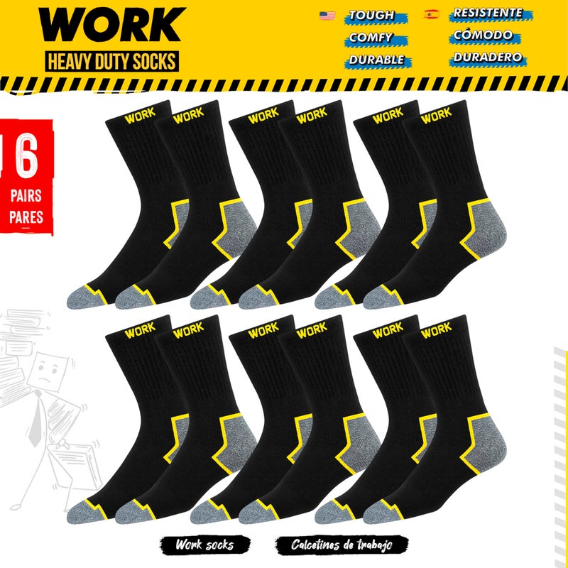 SOXCO WORK Socks for Men Crew Length Black Socks 6 Pairs, US 13-15 - Image 2