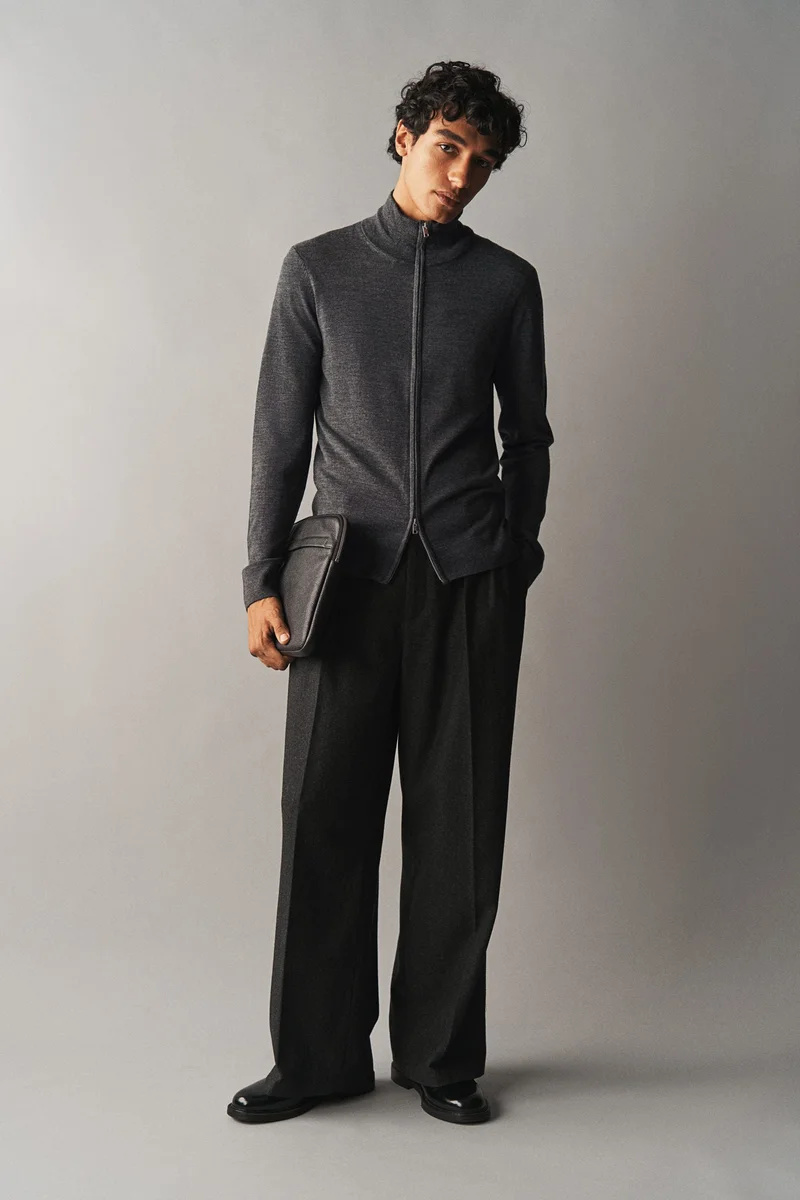 H&M Slim Fit Zip-Through Merino Wool Cardigan