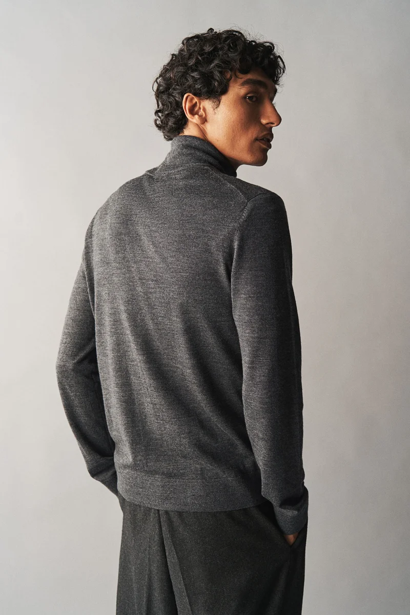 H&M Slim Fit Zip-Through Merino Wool Cardigan