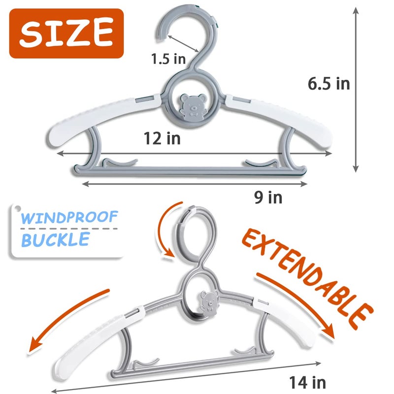 MJRASG 40 Pack Baby Hangers For Closet Plastic Kids Hangers Clothes Space Saving Hangers Non Slip Extendable Baby Hangers For Nursery Toddler Heavy Duty Clothing Hangers Bulk  Grey - Image 4