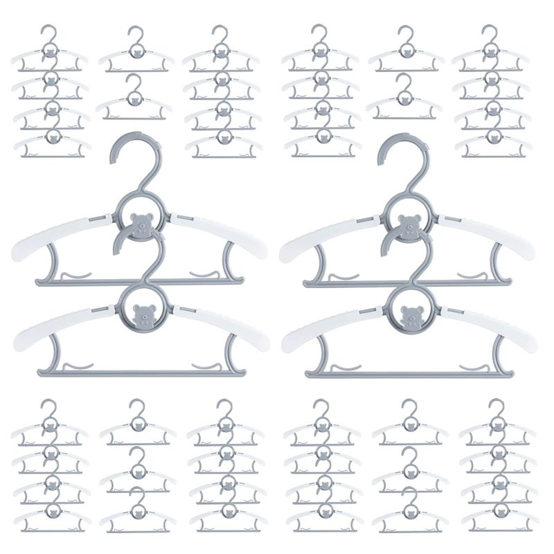 MJRASG 40 Pack Baby Hangers For Closet Plastic Kids Hangers Clothes Space Saving Hangers Non Slip Extendable Baby Hangers For Nursery Toddler Heavy Duty Clothing Hangers Bulk  Grey - Image 1