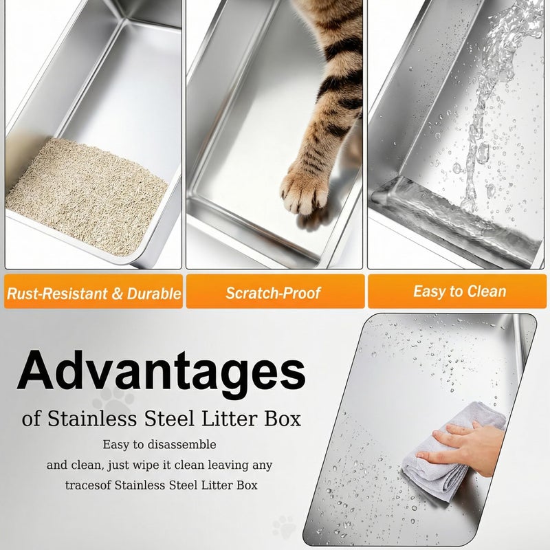 Ai-Fun Enclosed XXXXL Stainless Steel Litter Box, 28" L x 20" W x 17" H, Side Entry Extra Large Metal Cat Litter Box with Lid for Big & Multiple Cats, Removable Enclosure, Anti-Leakage,Easy to Clean - Image 4