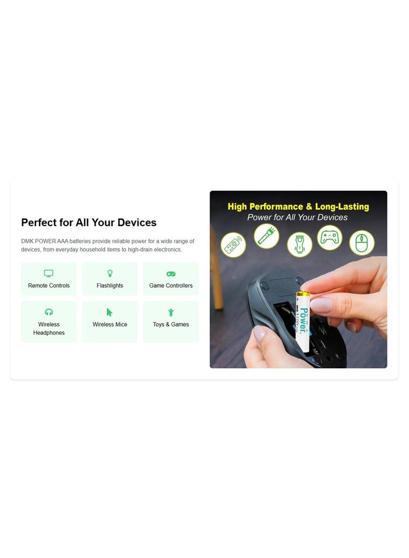DMK Power 4 Pieces Rechargeable AAA Batteries 1100mAh High Capacity 1.2V NiMH Low Self Discharge for House hold devices toys remote - Image 3