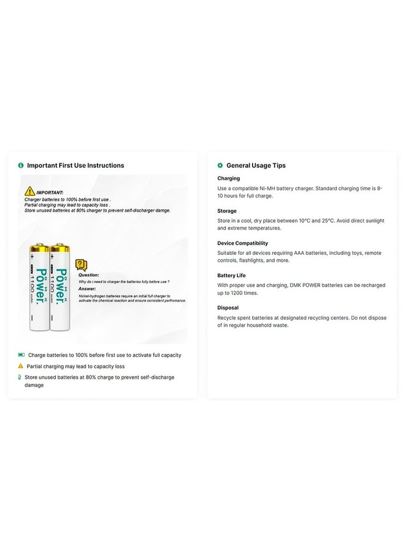 DMK Power 4 Pieces Rechargeable AAA Batteries 1100mAh High Capacity 1.2V NiMH Low Self Discharge for House hold devices toys remote - Image 5