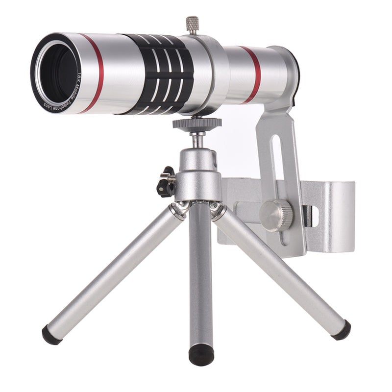 18X Optical Zoom Mobile Phone Telephoto Lens with Tripod for iPhone Samsung HTC Nokia Sony Silver - Image 1