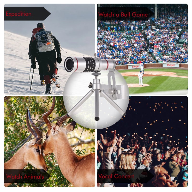 18X Optical Zoom Mobile Phone Telephoto Lens with Tripod for iPhone Samsung HTC Nokia Sony Silver - Image 5