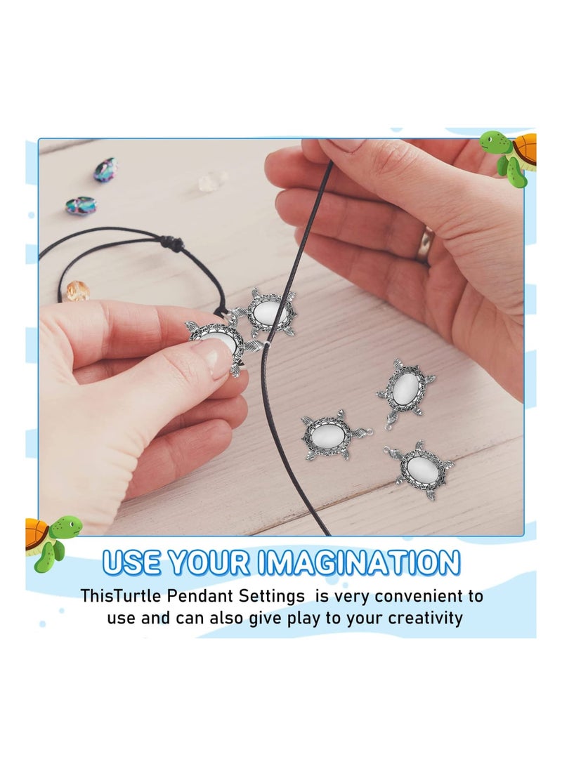 Zikra Antique Silver Turtle Pendant Settings, Blank Turtle Pendant Tray, Cabochons Bases 0 Clear Cabochon Cameo Bezel for DIY Jewelry Making (40Pcs,Antique Silver Tone) - Image 2