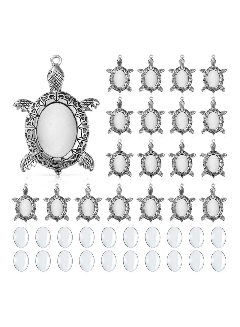 Zikra Antique Silver Turtle Pendant Settings, Blank Turtle Pendant Tray, Cabochons Bases 0 Clear Cabochon Cameo Bezel for DIY Jewelry Making (40Pcs,Antique Silver Tone) - Image 1