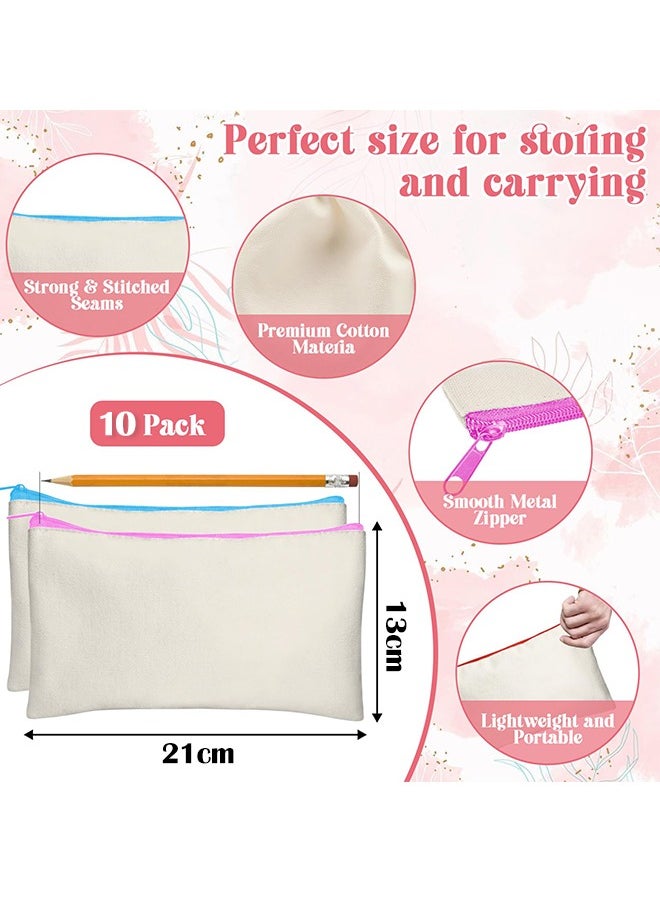 Generic 10 Pack Blank DIY Craft Bag Canvas Pen Case Blank Makeup Bags Canvas Pencil Bag Cotton Canvas Cosmetic Bag (Color Zipper)  - Image 2