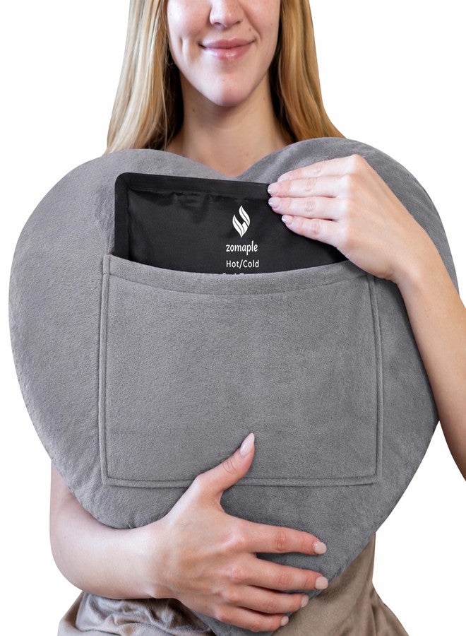 Zomaple Open Heart Surgery Pillow + Gel Pack, Grey - Eases Chest Pressure for Calmer Rides & Rest - Hot/Cold Comfort, Torso Support, Cover Included - Gift-Ready Heart Pillow for After Heart Surgery - Image 1