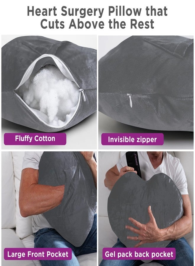 Zomaple Open Heart Surgery Pillow + Gel Pack, Grey - Eases Chest Pressure for Calmer Rides & Rest - Hot/Cold Comfort, Torso Support, Cover Included - Gift-Ready Heart Pillow for After Heart Surgery - Image 2