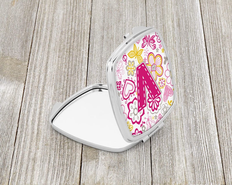 Caroline's Treasures CJ2005-VSCM Letter V Flowers and Butterflies Pink Compact Mirror Decorative Travel Makeup Mirror for Women Girls Gifts Pocket Makeup Mirror Folding Handheld - Image 2