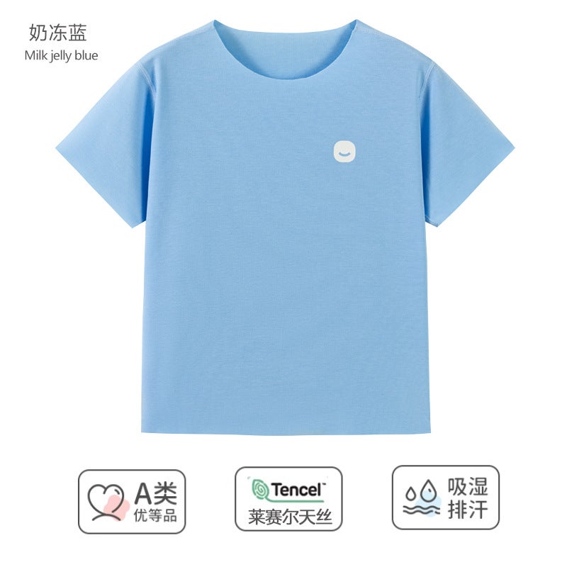 2025 New Children's Short Sleeve Lenzing Tencel Lyocell Girls' Tops Korean Style Round Neck Boys' and Girls T-Shirts Category a - Image 1