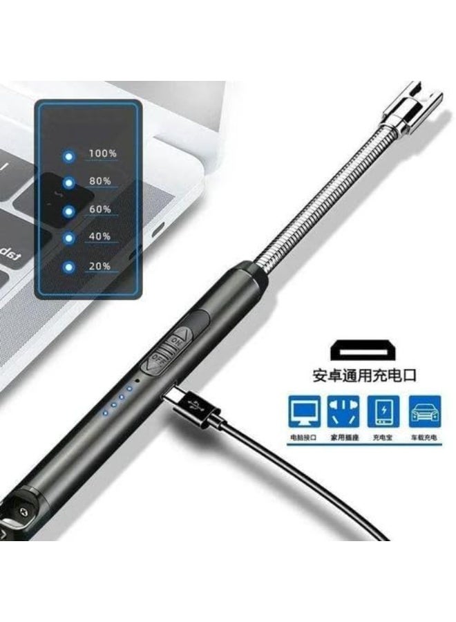 ولاعة بوتجاز وشموع الكترونيه،و قوس مع إمكانية شحن بمنفذ USB، مقاومة للرياح بلا لهب، شاشة LED تعمل بالبطارية، مفتاح أمان، دوران 360 درجة للعلاج العطري والشموع والشواء متعدده الالوان - Image 5