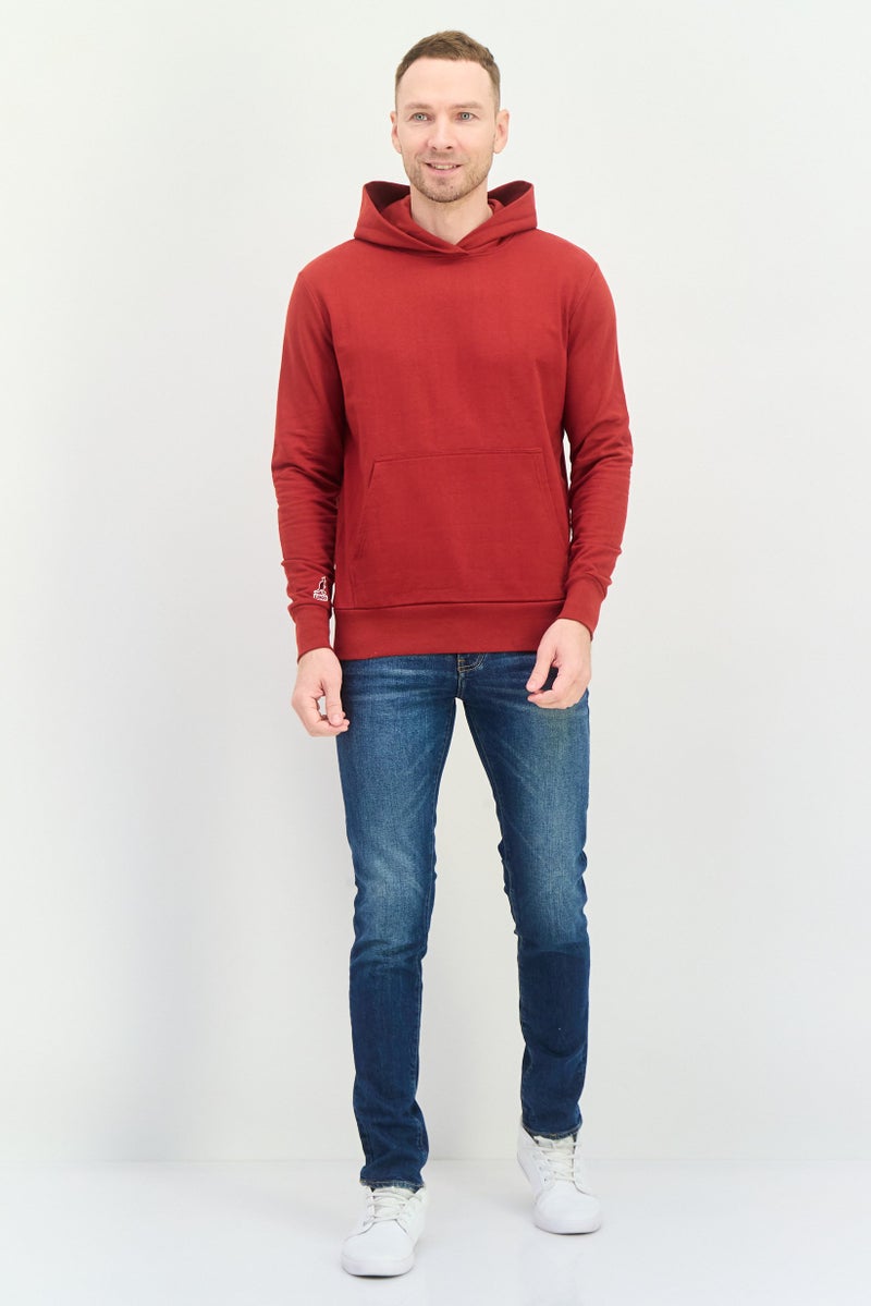 KANGOL Men Hooded Long Sleeves Brand Logo Sweatshirt, Dark Red - Image 4