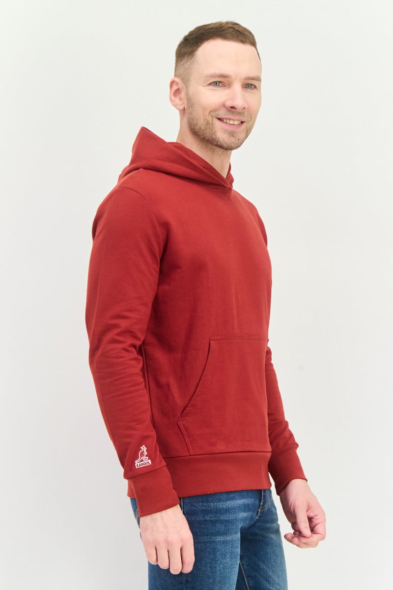 KANGOL Men Hooded Long Sleeves Brand Logo Sweatshirt, Dark Red - Image 2