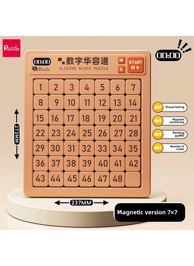 Huarong Road Sliding Puzzle Digital Special Primary School Students Hualong Three Kingdoms Children's Educational Toys Competition Magnetic Number HB-Color:Level 7 [timable] Digital Huarong Road-brown Free Battery  - Image 1