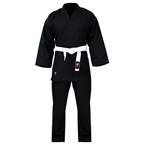 G4 VISION G4 Karate Gi Aikido Training Uniform Set - Adult Student with Free Belt, White and Black Martial Arts Suit Black 7/200cm - Image 1