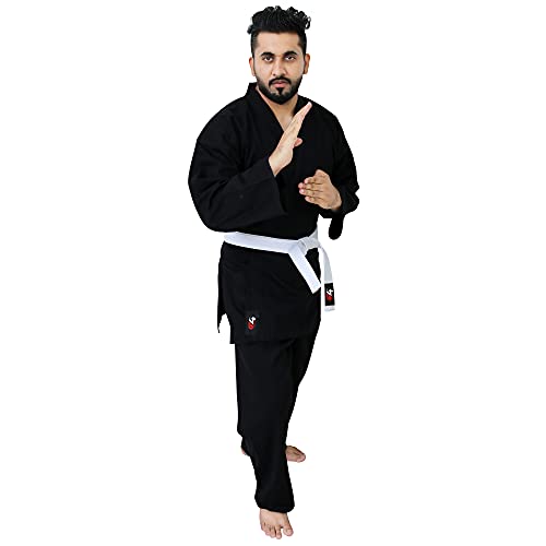 G4 VISION G4 Karate Gi Aikido Training Uniform Set - Adult Student with Free Belt, White and Black Martial Arts Suit Black 7/200cm - Image 5