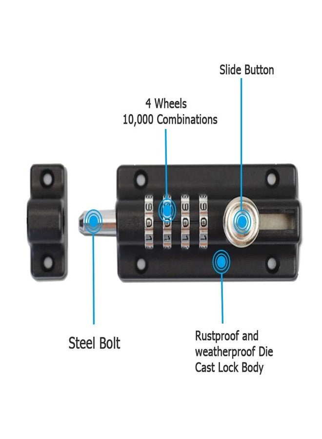 bosig® Combination Bolt Combi Bolt Latch Keyless Combination Bolt 4 Digit Pin Dial Slide Bolt for Sheds Gates Cupboards Fences - Image 2