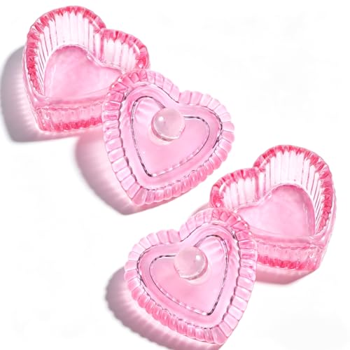 Xosjska 2PCS HeartShaped Dappen Dish for Nails Pink Glass Crystal Monomer Dishs with Lid Nail Dish Monomer Cup for Acrylic Nail Brush Acrylic Nails Tools Professional Salon Use and Home Use - Image 1