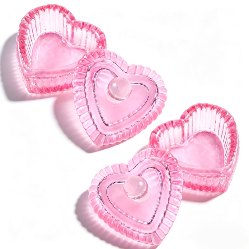 Xosjska 2PCS HeartShaped Dappen Dish for Nails Pink Glass Crystal Monomer Dishs with Lid Nail Dish Monomer Cup for Acrylic Nail Brush Acrylic Nails Tools Professional Salon Use and Home Use - Image 3