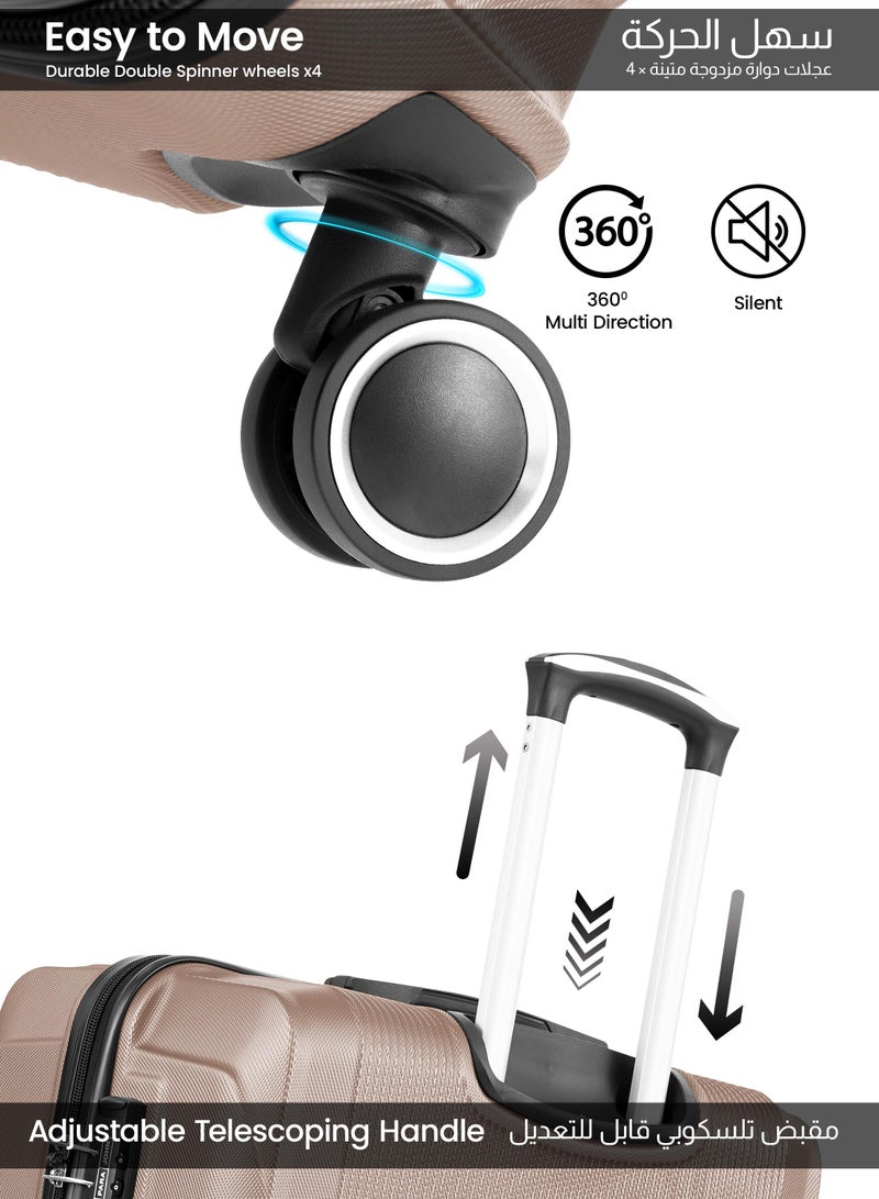 بارا جون حقيبة سفر بعجلات مقاس  بوصة خفيفة الوزن صلبة  بعجلات دوارة تحمل  كجم بلون شامبين - Image 2