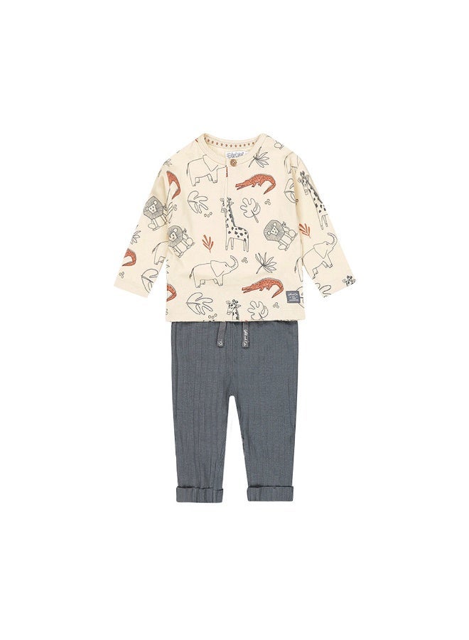 Dirkje boys' baby set long-sleeved trousers pebble dark blue - Image 1