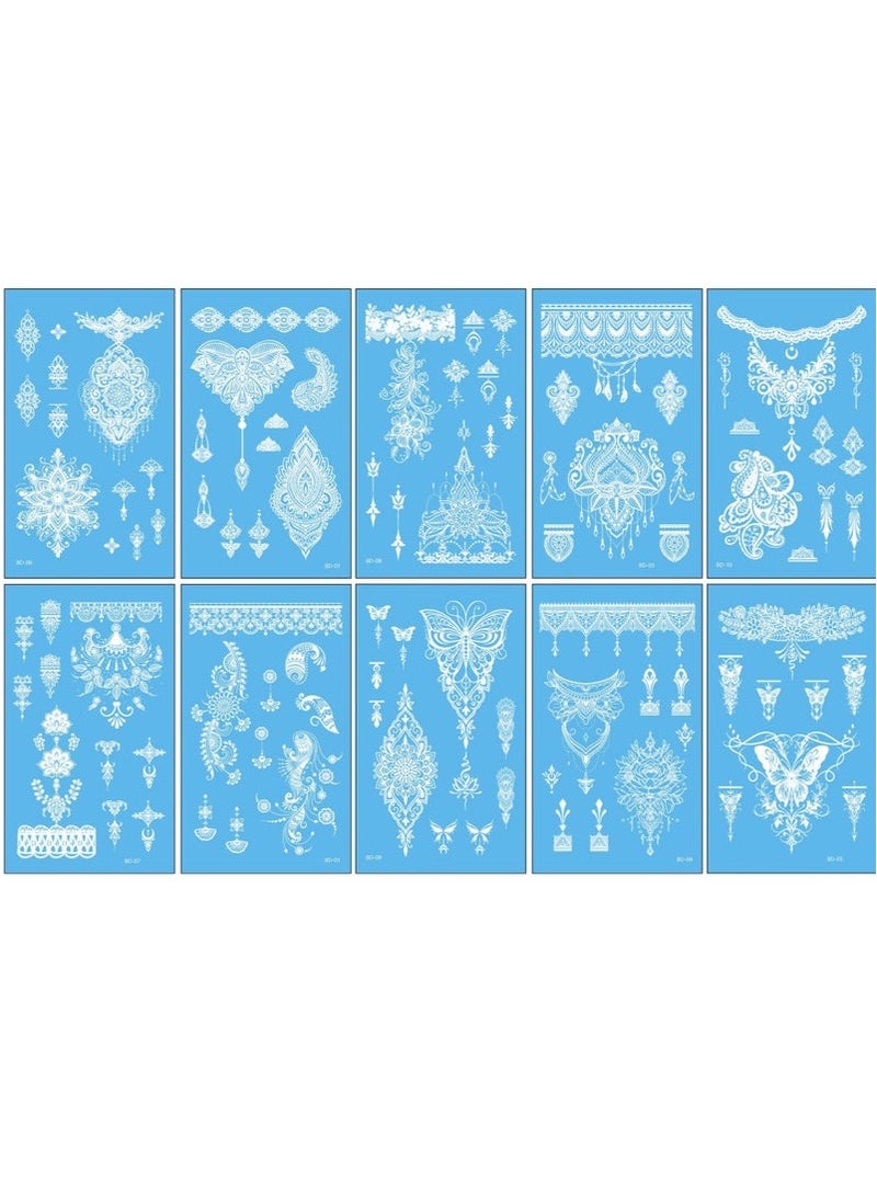 10 Sheets (120 pcs) Henna Tattoo Stickers Kit for Hands，Bridal Mehndi, Wedding, Bachelorette Party, Festival (Elegant Floral  Lace Designs) - Image 3