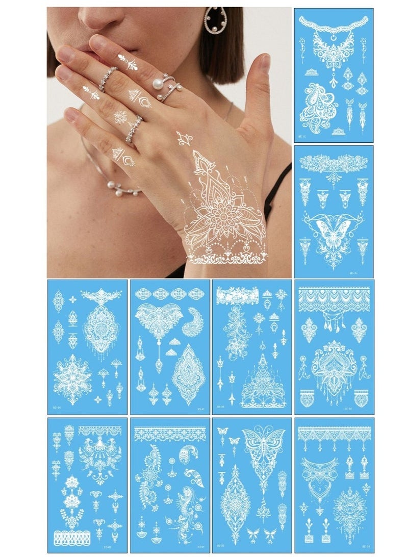 10 Sheets (120 pcs) Henna Tattoo Stickers Kit for Hands，Bridal Mehndi, Wedding, Bachelorette Party, Festival (Elegant Floral  Lace Designs) - Image 1