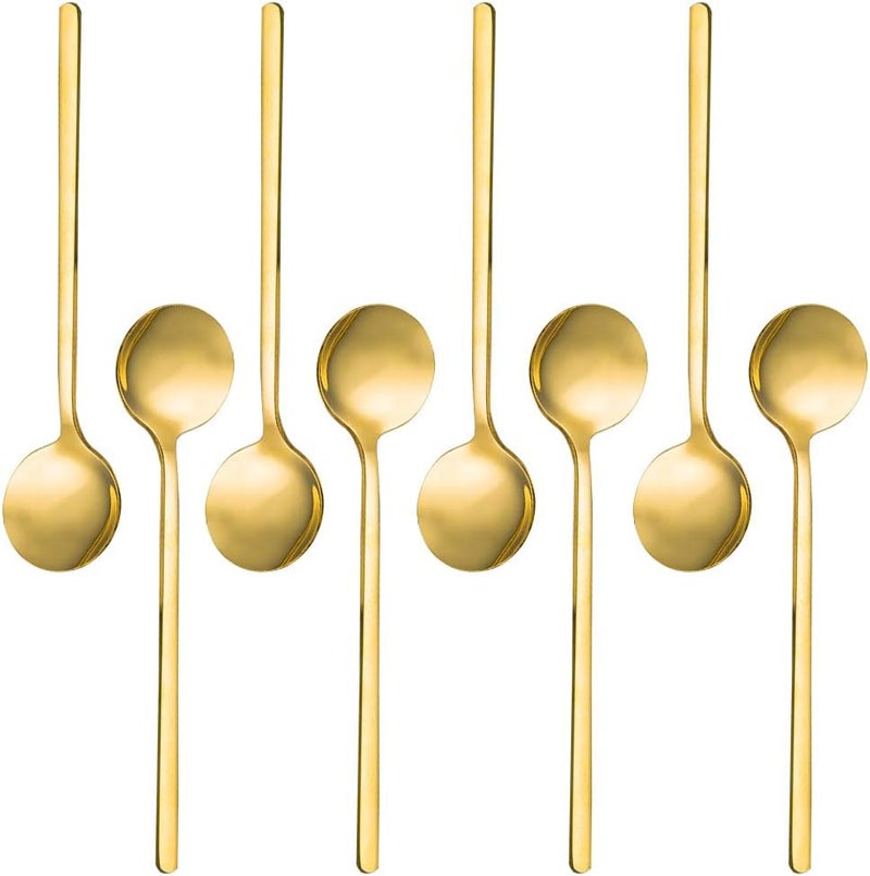 findTop Pack of 8, Gold Plated Stainless Steel Espresso Spoons, Mini Teaspoons Set for Coffee Sugar Dessert Cake Ice Cream Soup Antipasto Cappuccino, 5.3 Inch - Image 1