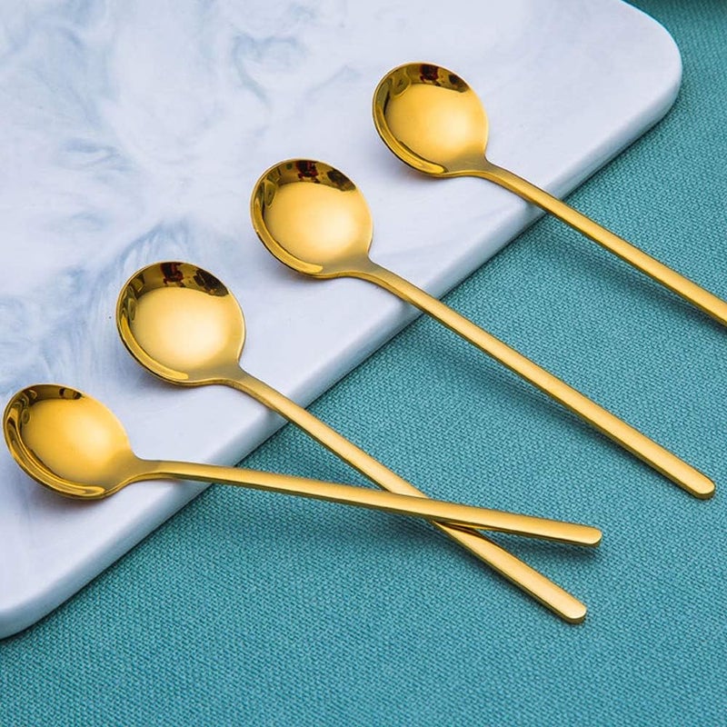 findTop Pack of 8, Gold Plated Stainless Steel Espresso Spoons, Mini Teaspoons Set for Coffee Sugar Dessert Cake Ice Cream Soup Antipasto Cappuccino, 5.3 Inch - Image 2