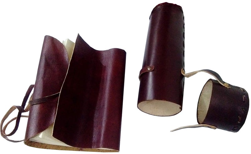 Purpledip Handmade Leather Journal in Travel Case: Vintage Rollable Personal Diary Notebook (11791) - Image 4