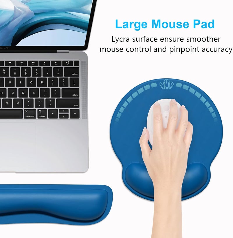 Dapesuom Keyboard Wrist Rest and Mouse Pad with Wrist Support, Memory Foam Cushion for Keyboard and Mouse Set, Ergonomic Desktop Pad Rests with Non Slip Base for Easy Typing & Pain Relief, Dark Blue - Image 5