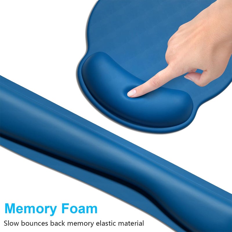 Dapesuom Keyboard Wrist Rest and Mouse Pad with Wrist Support, Memory Foam Cushion for Keyboard and Mouse Set, Ergonomic Desktop Pad Rests with Non Slip Base for Easy Typing & Pain Relief, Dark Blue - Image 3