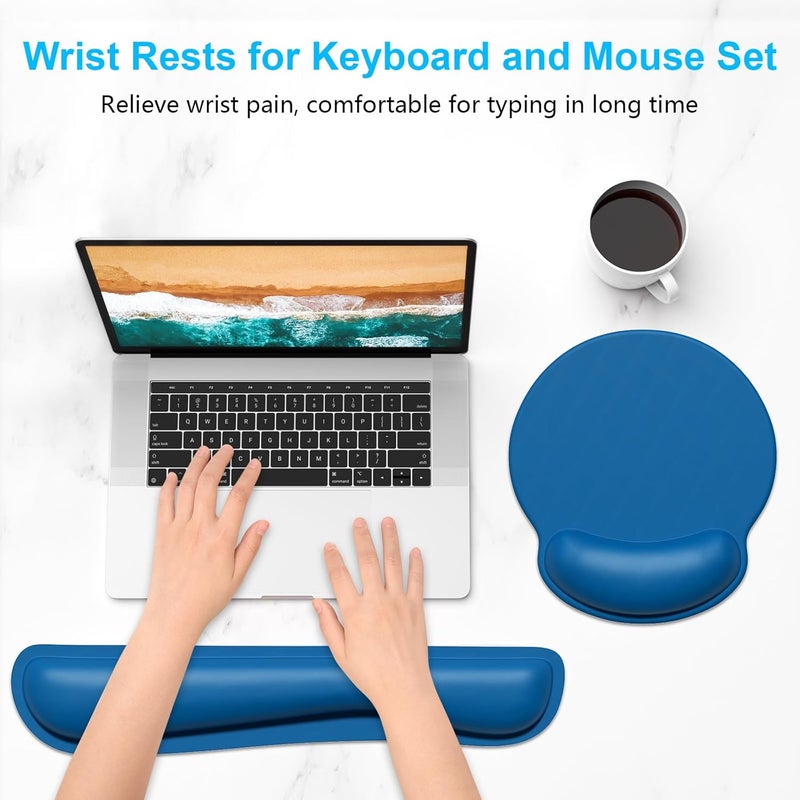 Dapesuom Keyboard Wrist Rest and Mouse Pad with Wrist Support, Memory Foam Cushion for Keyboard and Mouse Set, Ergonomic Desktop Pad Rests with Non Slip Base for Easy Typing & Pain Relief, Dark Blue - Image 2