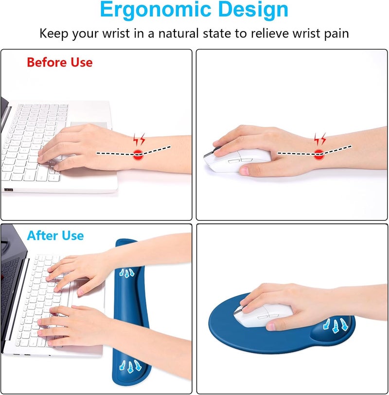 Dapesuom Keyboard Wrist Rest and Mouse Pad with Wrist Support, Memory Foam Cushion for Keyboard and Mouse Set, Ergonomic Desktop Pad Rests with Non Slip Base for Easy Typing & Pain Relief, Dark Blue - Image 4