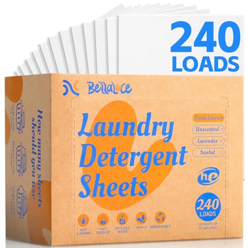 BellaLuce Laundry Detergent Sheets - Laundry Sheets, 240 Loads, Eco-Friendly, Plastic-Free, Fresh Linen Scent, Space Saving, Fast Dissolve & Hypoallergenic, Laundry Detergent for Home,Dorms,Essentials - Image 1