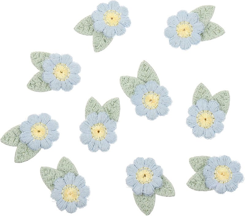 10 Pcs Blue Embroidered Flower Applique Patches DIY Sewing Accessories for Clothing Decoration, Iron-on Floral Embroidery Patches for Jackets, Garments, and Crafts - Image 1