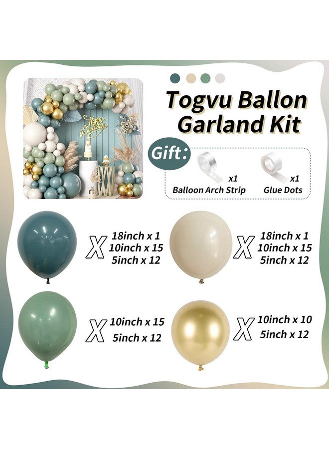طقم أقواس البالونات من Dusty Sage Green Blue Gold، 107 قطعة من مجموعة قوس البالونات باللون الأخضر الزيتوني الفاتح والأزرق الداكن والبيج المعدني الذهبي للنساء والرجال وحفلات أعياد الميلاد وحفلات الزفاف وحفلات استقبال المولود وحفلات الزفاف - Image 2