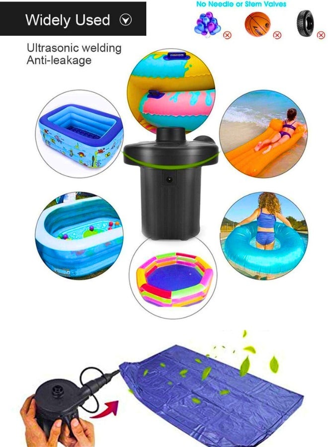 مضخة مرتبة هوائية محمولة، مضخة هواء كهربائية سريعة التعبئة مع 3 فوهات، منفاخ هواء مريح للنفخ، مرتبة هوائية، قارب طوف، حمام سباحة، لون أسود - Image 2