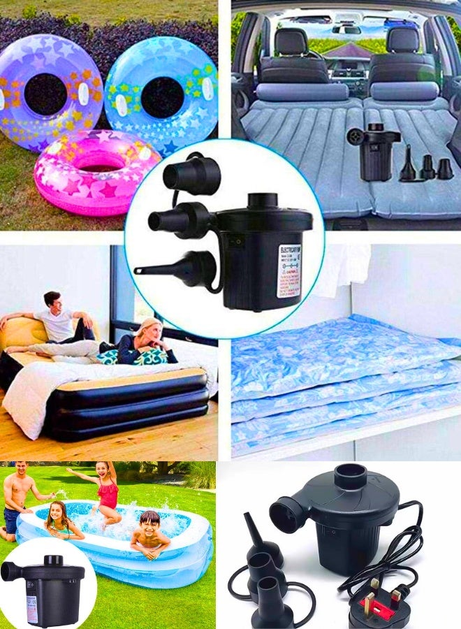 مضخة مرتبة هوائية محمولة، مضخة هواء كهربائية سريعة التعبئة مع 3 فوهات، منفاخ هواء مريح للنفخ، مرتبة هوائية، قارب طوف، حمام سباحة، لون أسود - Image 3