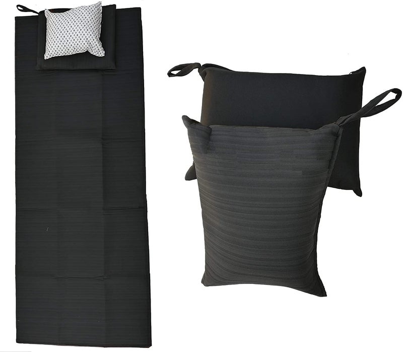DAYISH Laminated Fabric Cushion Travel Mats Single Bed Mattress Light WeightDurableFoldable Soft Floor Mats with Pillow and Storage Bag For Train Bus Picnics and Outdoor Activities 180x65cm Black - Image 1