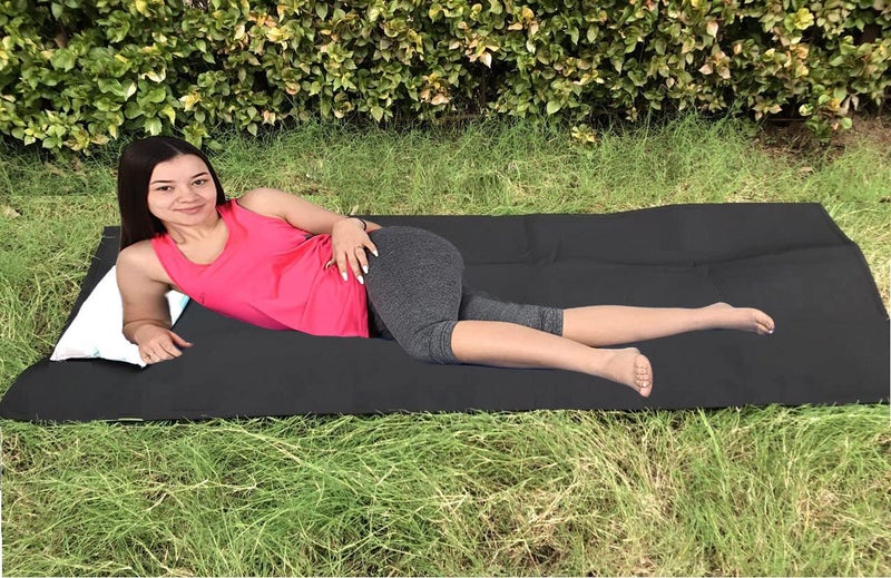 DAYISH Laminated Fabric Cushion Travel Mats Single Bed Mattress Light WeightDurableFoldable Soft Floor Mats with Pillow and Storage Bag For Train Bus Picnics and Outdoor Activities 180x65cm Black - Image 3