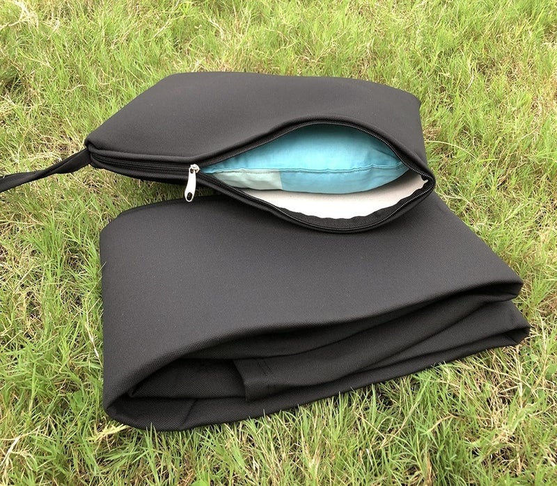 DAYISH Laminated Fabric Cushion Travel Mats Single Bed Mattress Light WeightDurableFoldable Soft Floor Mats with Pillow and Storage Bag For Train Bus Picnics and Outdoor Activities 180x65cm Black - Image 2